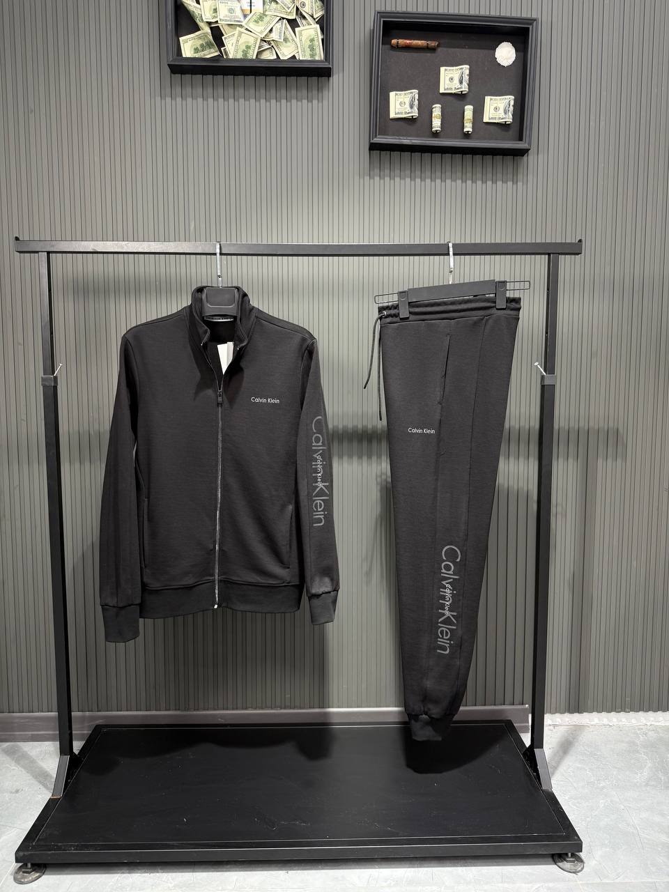 Męski Dres Calvin Klein Style Czarny – Bluza na Zamek + Spodnie