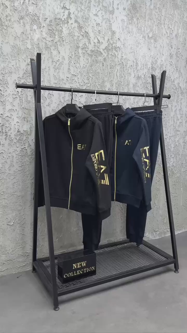 Męski Dres EA7 Style Granatowy – Bluza na Zamek + Spodnie